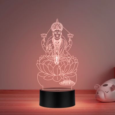3D Illusion God Laxmi Led Night Lamp with Multicolored Light Home Office Pooja Room Decor